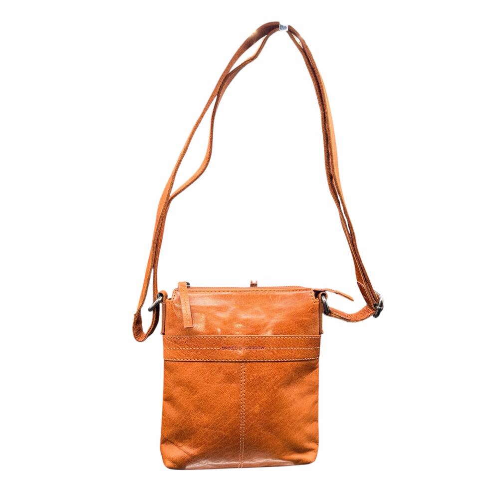 Spikes & Sparrow Brown Leather Crossbody Bag Small Zip Travel Purse